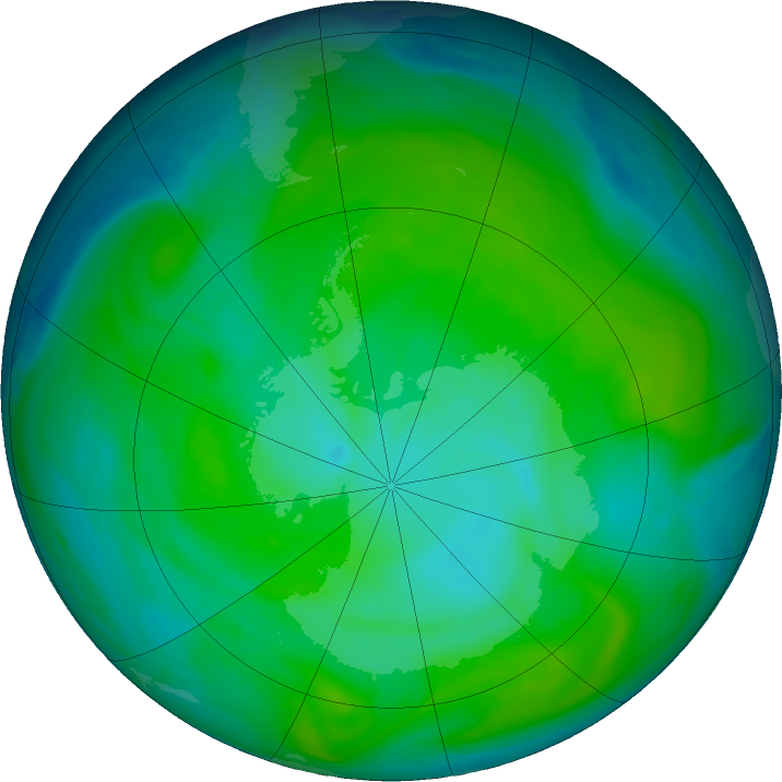 Antarctic ozone map for 02 January 2018
